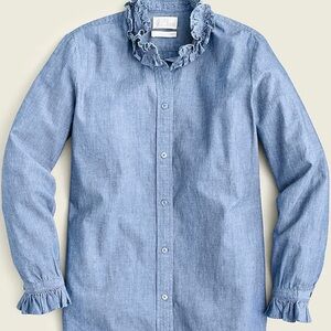 J. Crew Light Blue Ruffled Blouse